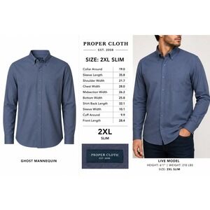 Proper Cloth Oxford Button Down Shirt Mens 2XL Blue Heavy Slim Long Sleeve